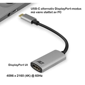 ACT Adapter USB-C til DisplayPort 4K 4096x2160 @60Hz